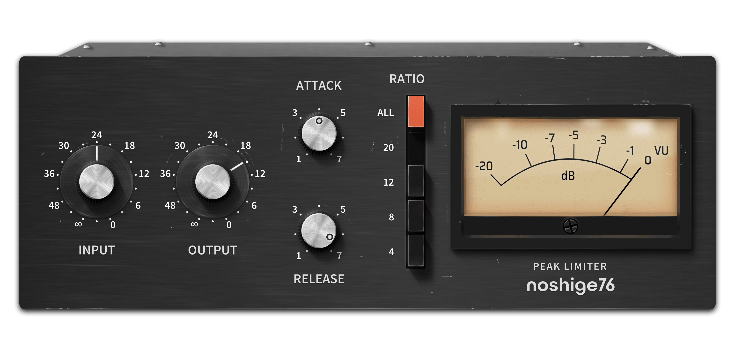 noshige76 — FET-style peak limiter plugin UI